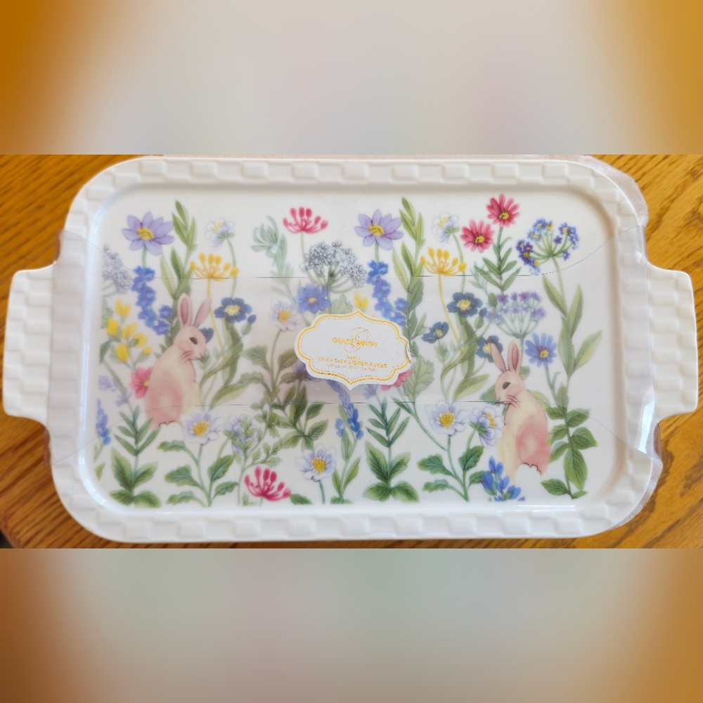 Grace Pantry Floral Bunny Serving Tray